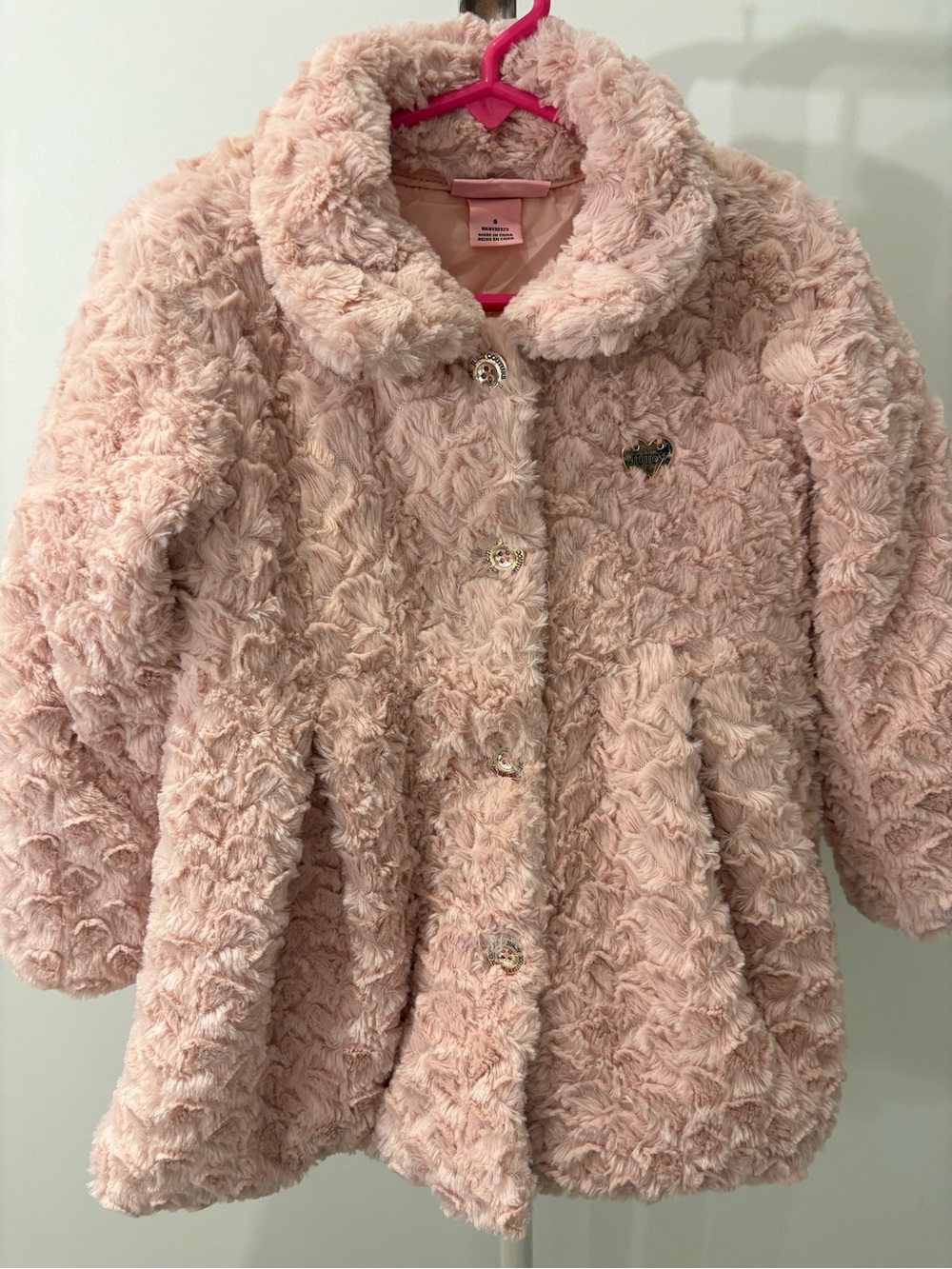 Juicy Couture Girls Plush Light Pink Faux-Fur Pea Coat